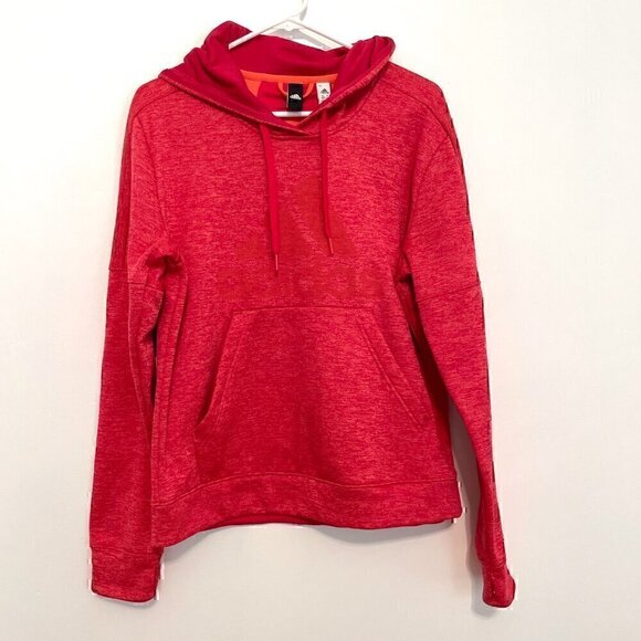 ADIDAS Climawarm Team Issue Fleece Pullover Logo Hoodie Red Active Sweatshirt L - Picture 2 of 12